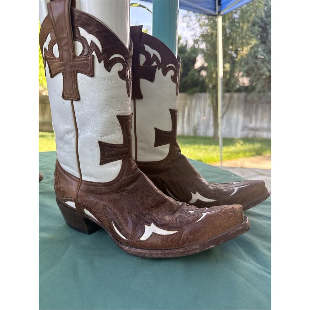 Old Gringo Brown White Leather Cowboy Boots Women’s 7.5B Handmade Western - Picture 4 of 13